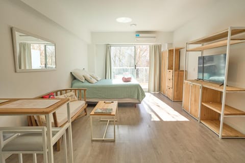 Bed, City view