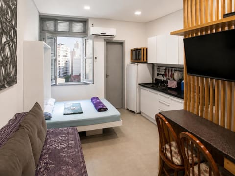 Bed, Living room, Dining area