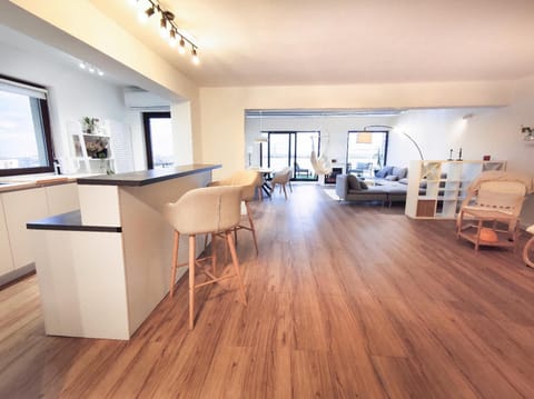 Kitchen or kitchenette, Living room, Seating area, Dining area, oven