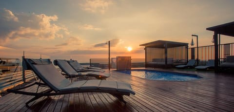 Pool view, Sea view, Swimming pool, Sunset