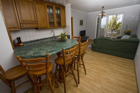 Kitchen or kitchenette, Living room, Seating area, Dining area, stove