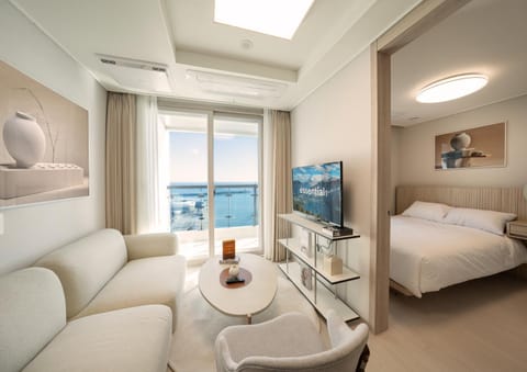 Bed, TV and multimedia, Living room, Photo of the whole room, Seating area, Bedroom, air conditioner