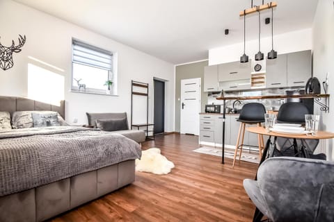 Bed, Kitchen or kitchenette, Living room, Seating area, Dining area