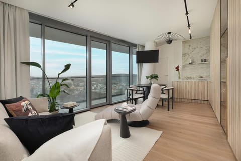 TV and multimedia, Living room, Seating area, City view