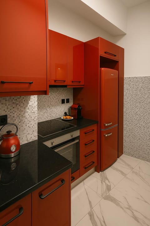 Kitchen or kitchenette, stove