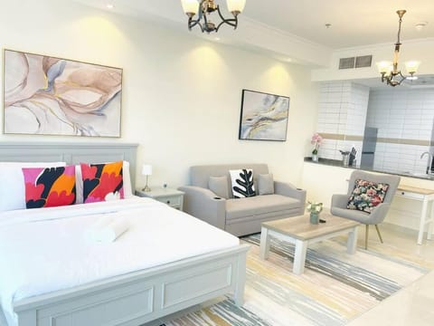 Bed, Living room, Seating area