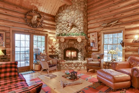 Handcrafted Log Home on River Near Crystal Mtn House in Michigan