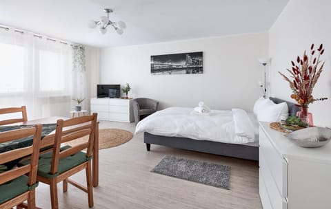 Bed, TV and multimedia, Kitchen or kitchenette, Living room, Photo of the whole room, Seating area, Dining area, Bedroom