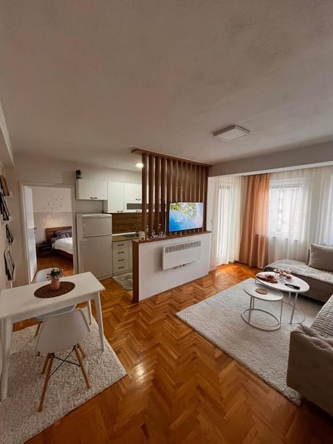 Bed, TV and multimedia, Kitchen or kitchenette, Living room, Photo of the whole room, Seating area, hair dresser