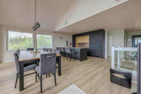 Kitchen or kitchenette, Living room, Seating area, Dining area