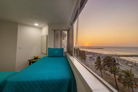 Bed, View (from property/room), Photo of the whole room, Beach, Bedroom, Sea view, Sunset