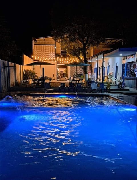 Property building, Night, Pool view, Swimming pool
