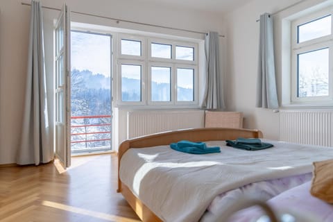 Bed, Natural landscape, Bedroom, Mountain view