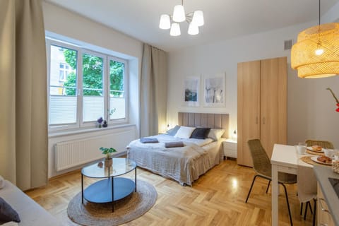 Bed, wardrobe