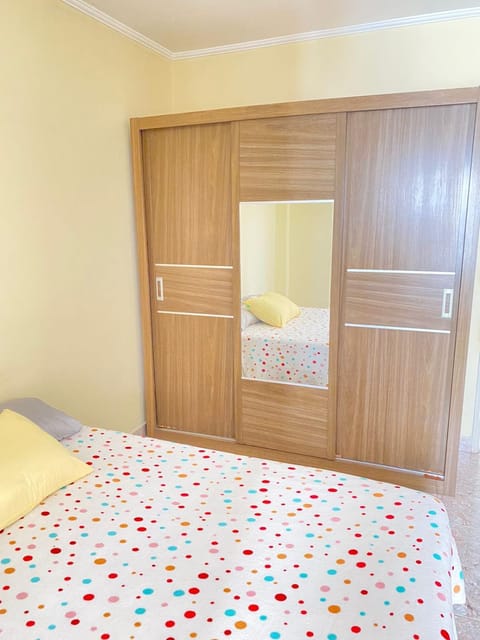 Bed, wardrobe