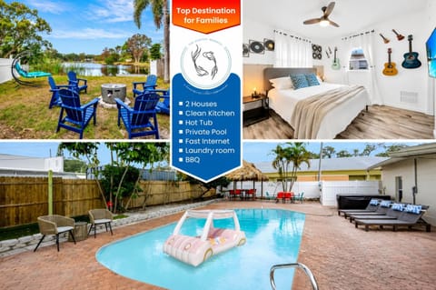 Property building, BBQ facilities, Garden, Hot Tub, Kitchen or kitchenette, Bedroom, Lake view, Swimming pool, Family, internet, laundry