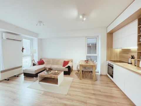 Kitchen or kitchenette, Living room, Seating area, Dining area, oven