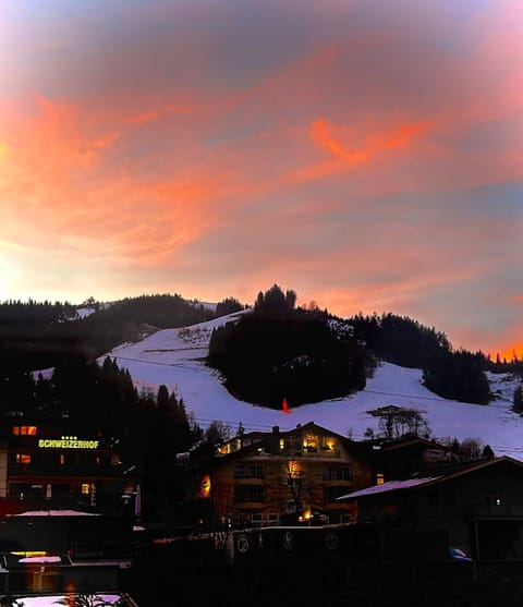 Winter, Skiing, Mountain view, Sunset