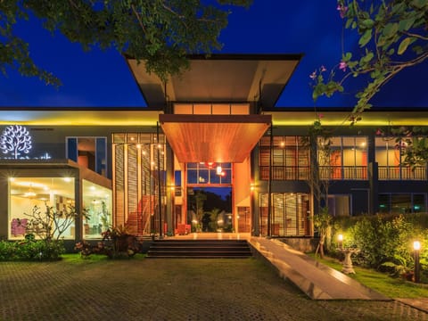 Property building, Night, Garden