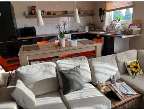 Kitchen or kitchenette, Living room, Seating area, Dining area