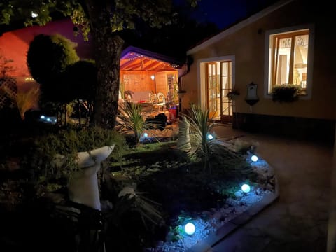 Property building, Night, Garden, Garden view