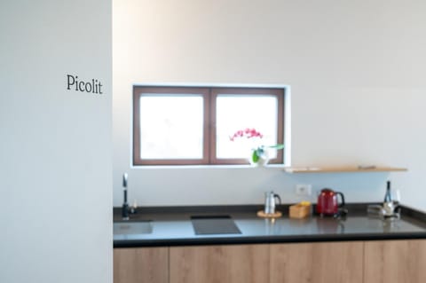 Kitchen or kitchenette, stove