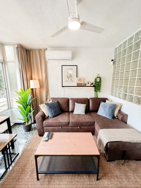 Living room, fireplace, air conditioner
