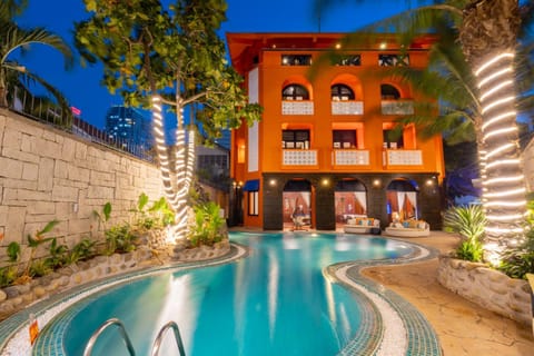 Property building, Night, Pool view, Swimming pool