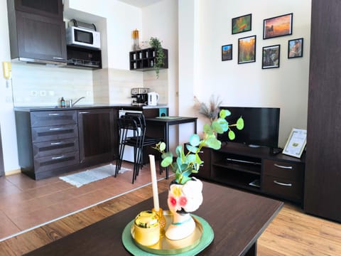 Kitchen or kitchenette, Living room, Seating area, Dining area, stove