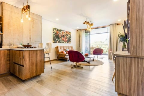 Kitchen or kitchenette, Living room, Seating area