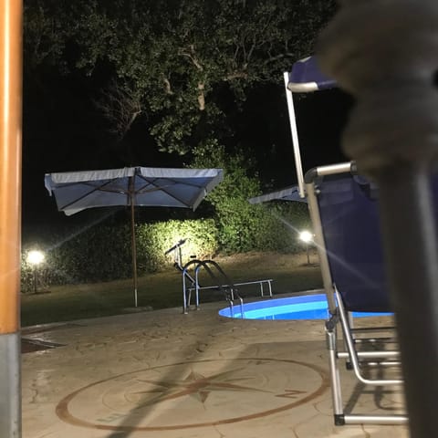 Night, Pool view, Swimming pool, sunbed