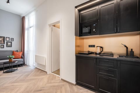 Coffee/tea facilities, View (from property/room), Kitchen or kitchenette, Decorative detail, Seating area, stove