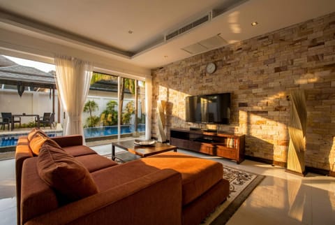 TV and multimedia, Living room, Seating area, Pool view, Swimming pool