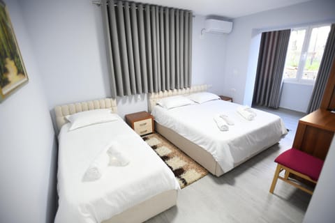 Bed, Photo of the whole room, Bedroom, towels, air conditioner