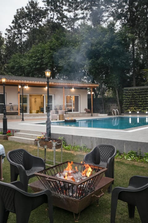 Property building, Patio, Day, Natural landscape, BBQ facilities, Pool view, Swimming pool