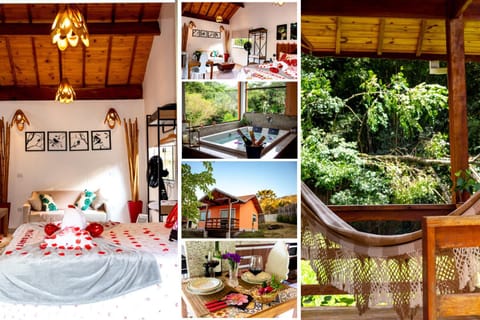 Facade/entrance, Bed, Garden, Garden, Hot Tub, Hot Tub, Balcony/Terrace, Living room, Bedroom, Garden view, Garden view, Lunch, Dinner, Bath, fireplace, fireplace, furniture, internet, locker, towels, wardrobe