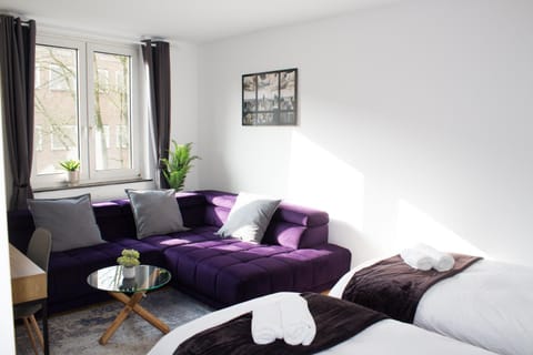 Bed, Living room, Seating area