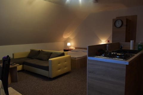 Kitchen or kitchenette, Living room, Seating area