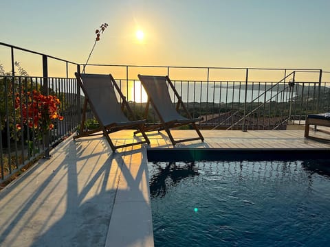 Patio, Day, Pool view, Sea view, Swimming pool, Sunset, sunbed