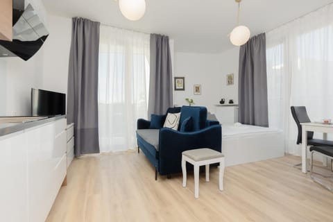 Bed, TV and multimedia, Kitchen or kitchenette, Living room, Photo of the whole room, Seating area, Bedroom, hair dresser