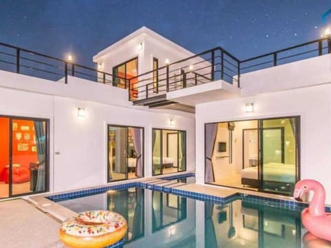 Property building, Night, Swimming pool