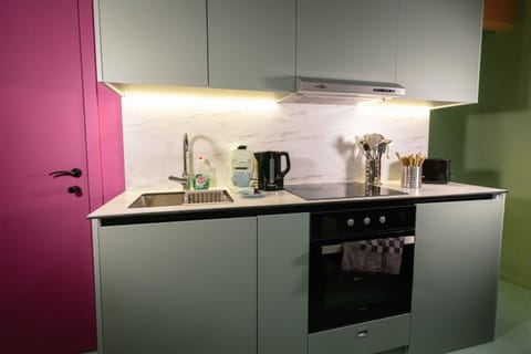 Kitchen or kitchenette, stove