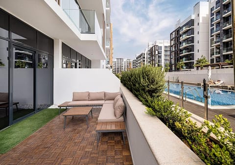 Patio, Seating area, Pool view