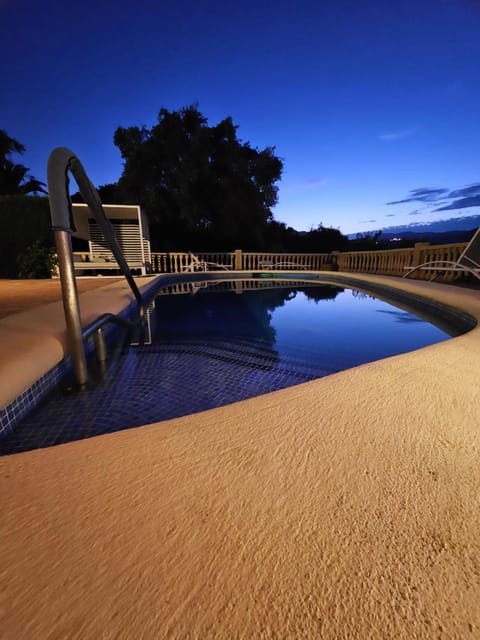 Night, Natural landscape, Pool view, Swimming pool, sunbed