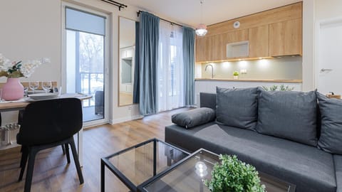 Kitchen or kitchenette, Living room, Seating area, Dining area