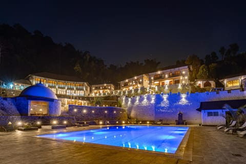 Property building, Night, Swimming pool