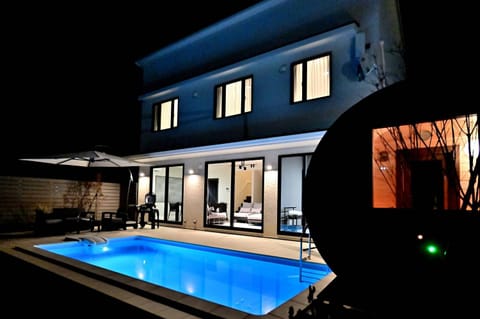 Property building, Night, Sauna, Balcony/Terrace, Pool view, Swimming pool