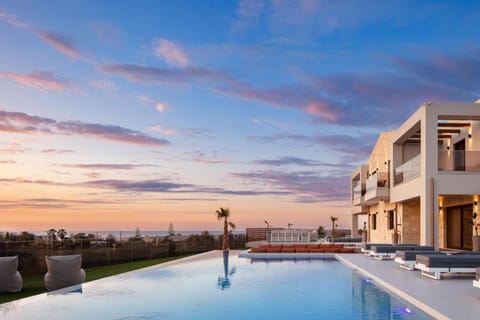 Property building, Swimming pool, Sunset