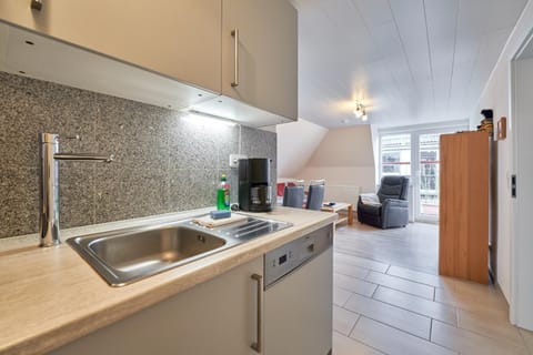 Kitchen or kitchenette, dishwasher, stove