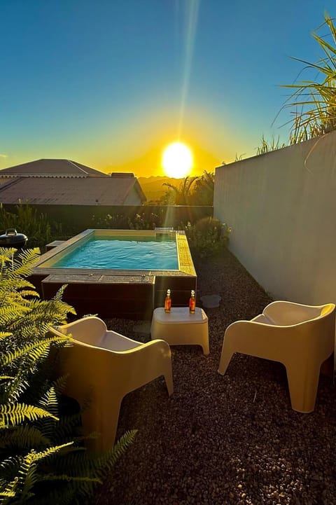 Natural landscape, Pool view, Swimming pool, Sunset, sunbed